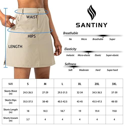 Santiny Golf Skorts Scorts за жени 5 џебови 18 Должина на коленото SKORT UPF50+ женски атлетски пешачки тенис здолниште за случајно