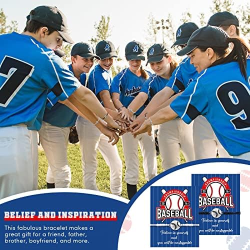 48 ПЦС Бејзбол забава фаворизира бејзбол подарок за момчиња Вклучува 24 нараквица за безбол шарм 24 инспиративни картички, прилагодливи спортови