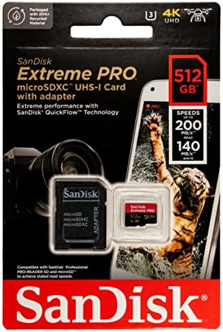 Sandisk 512gb Мемориска Картичка Micro SDXC Екстремни Про Работи СО Dji Беспилотни Летала Серија Mavic 3 Класичен U3 V30 A2 4K UHD