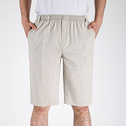 Големина 13 Машки Секојдневни Ленени Панталони Еластична Врвка За Влечење Кратки Панталони Со Џебна Надворешна Облека