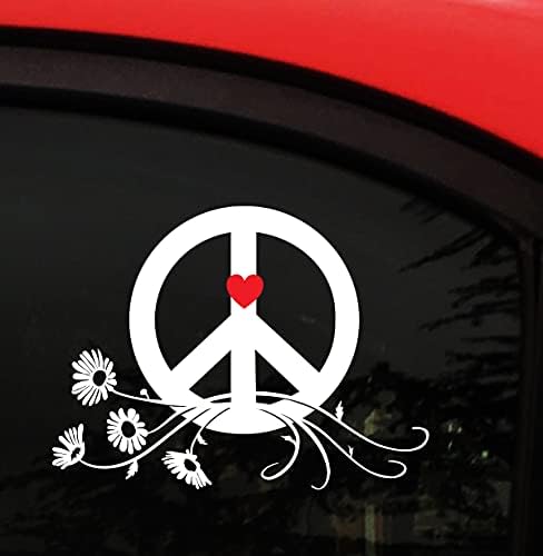 Симбол На Знакот За Мировни Налепници СО Црвено Љубовно Срце Налепница За Прозорец На Автомобил-Голема Големина 7 х 5,3 инчи-Моќна Маргаритка