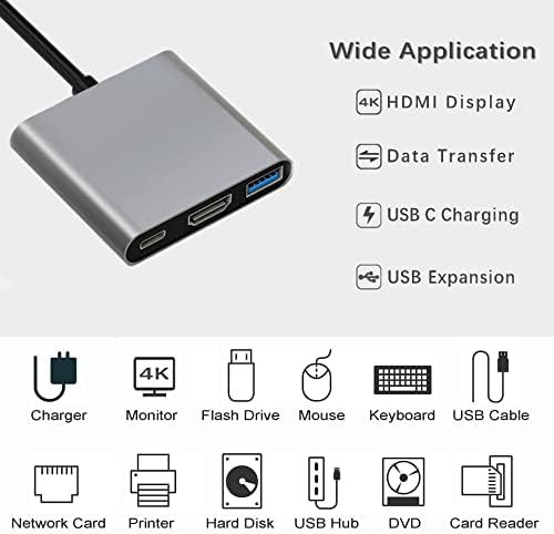 USB C До HDMI Multiport Адаптер Со Порта За Полнење, HDMI До USB C Hub Адаптер За Монитор До Лаптоп, USB-C До USB 3.0 Адаптер 10Gbps,