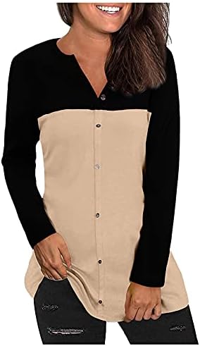 Aniywn женска обична маица со долги ракави со долги ракави, цврсто меко мека V-вратчето копче за врвови, лабава опремена со кошула на Хенли,
