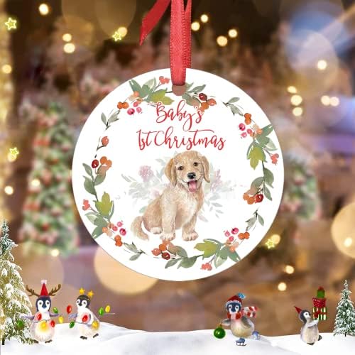Први Божиќни украси на бебето 2021 Златен ретривер 1 -ви Божиќ украс за миленичиња Златен ретривер за новогодишна елка Декорација порцелански