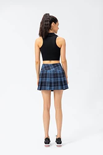 Женски тениски здолниште голф -голф плетени атлетски здолништа со шорцеви карирани џебови со високи половини што трчаат во теретана