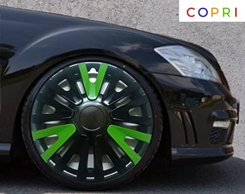 Копри сет од покривка од 4 тркала од 14 инчи црно-зелена Hubcap Snap-on Fit Mazda