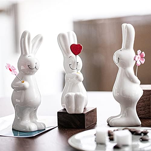 Lifexquisiter 3 парчиња керамички зајаче фигурини декор, симпатична порцеланска зајаче зајаци статуи модерни уметнички украси за домашен