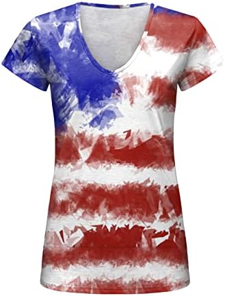 4 јули Кошули За Жени Лето Обични Американски Знаме Маица Краток Ракав V Вратот Ленти Вратоврска-Боја Патриотски Блуза Врвот