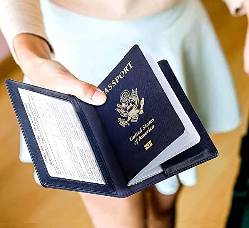 Пасош И Држач За Картички За Вакцини Комбо Совршени Додатоци За Патување, Држач За Пасош За Кожа Од Стп Со Заштитник За Покривање На