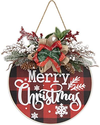 НАЗАДУ Среќен Божиќен Знак Божиќ Црвен Бивол Кариран Знак За Добредојде За Божиќна Декорација На Влезната Врата Висечки Трем На Фарма