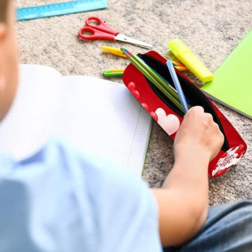 Среќна црвена loveубов молив случај Студентска канцелариска торбичка патент Пенка за пенкало за козметика торба за училишни студенти