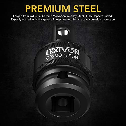 Lexivon Premium Impact Universal Socket Socket Set Set | 3 парчиња пролетен дизајн на топката 1/2 , 3/8 и 1/4 U-Joint Drive |