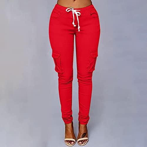 Озммјан Работни панталони за жени плус големина на влечење, обичен цврст еластичен џеб на половината, лабава долги панталони