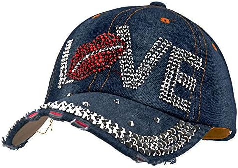 ЕЛОНМО буква loveубов женска бејзбол капа Rhinestone Bling Hats фармерки миење тексас