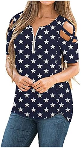 Американска маица со знаме за жени секси патенти против вратот кошули шупнат од кратки ракави на врвови 2023 модни блузи