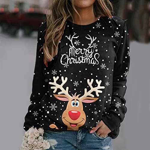Божиќно животинско обичен пулвер, маички врвови за жени Среќен Божиќен печати О вратот, џуџиња, симпатични дуксери