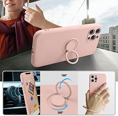 Abitku компатибилен со iPhone 12 Pro Max Case, силиконски со 360 ° Ring Kickstand држач мека свилена микрофибер крпа дизајнирана за