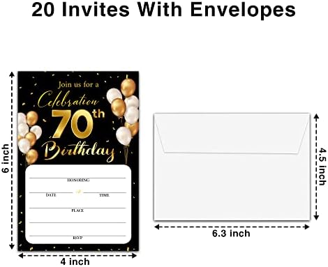 Картички За Покана за 70-ти Роденден Со Пликови - Класична Златна Тема Пополнете Ја Празната Роденденска Забава Покани Картички, За Маж,