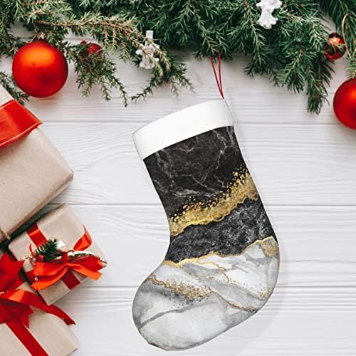 Yilequan 18 инчи Божиќни чорапи класични чорапи, црно бело злато фолија мермер, за семејни празници Божиќни забави украси