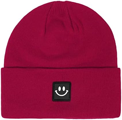 Cazytoyz плетена капа за мажи за мажи со насмевка лице извезено манжетно манжетни зимски зимски топло череп капа ски -капа