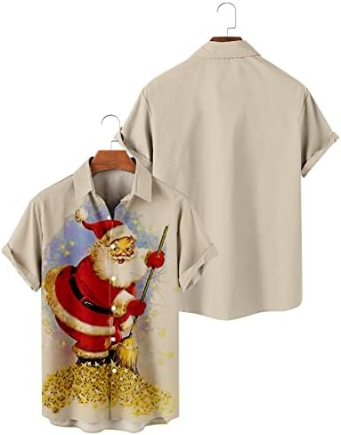 Копчиња за божиќни масти на Вокачи, надолу кошули, кратки ракави Божиќни костуми Дедо Мраз печатено лабава вклопена лежерна куглана кошула