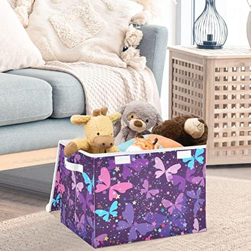 Катаку Преклопливи Кутии за Складирање Со Капаци Виолетова Пеперутка Големи Канти За Складирање Ткаенини Што Се Склопуваат Со Капаци