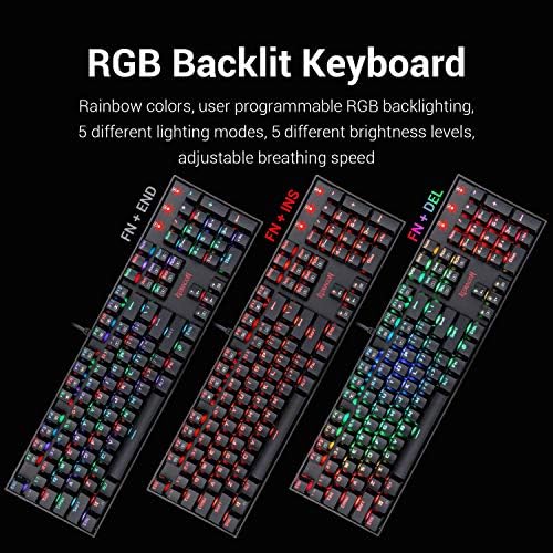 Redragon K551-RGB-BA Механички Игри Тастатура И Глувчето Комбо Жичен RGB LED Позадинско Осветлување 104 Клучни тастатура &засилувач; 7200 DPI