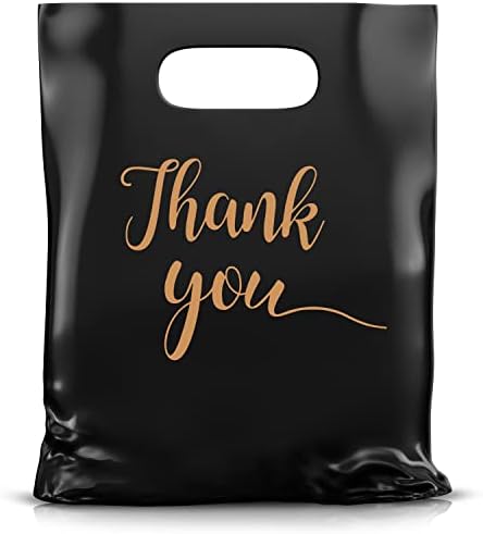 Засекогаш Merci 100pcs Црно благодарам торби за стоки | 2,36 мил. Дополнителна густа/голема големина - 12 ″ x15 ″ | Пластични кеси за купување за мал бизнис со силни рачки за ум