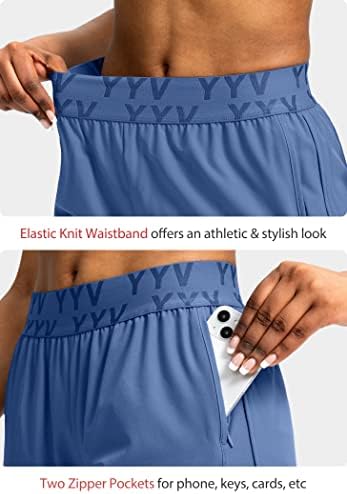 Shortsенски шорцеви за женски YYV со џебови со патенти, брзо суво еластична лента за половината, атлетски салата за жени со жени со лагер