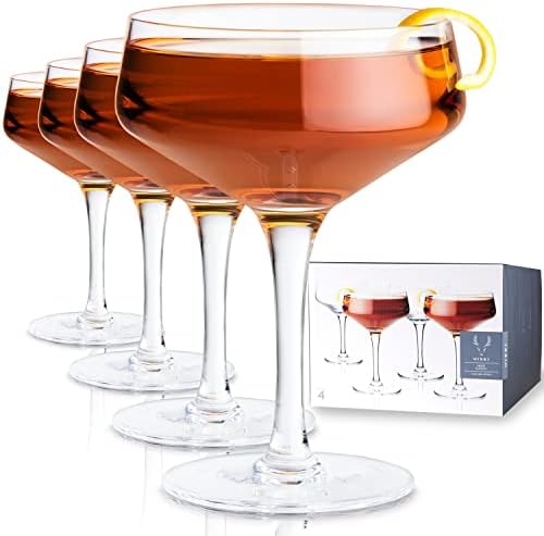 Виски Реј Агрант Стимед Кристал Купе коктел стакло, чаши за купе од шампањ, сет за пијалоци, очила за еспресо мартини сет од 4, 7oz