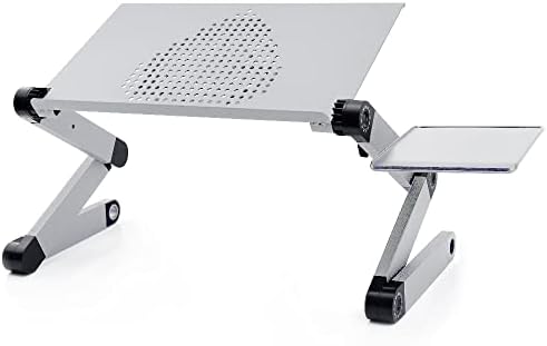 MJWDP прилагодлива алуминиумска лаптоп биро за штанд со ладење на вентилаторот за ладење скут за работа од домашна канцеларија