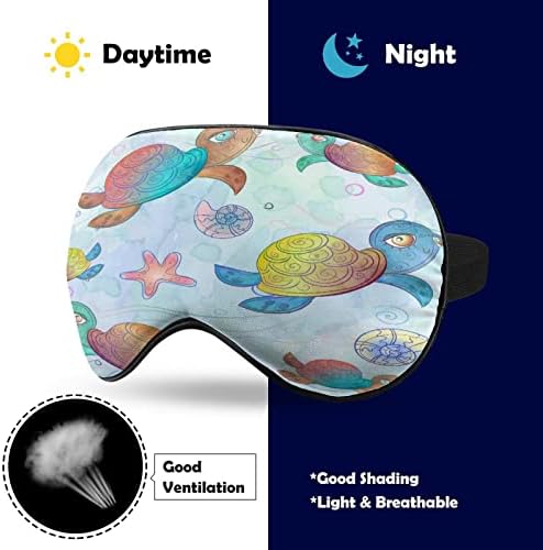 Акварел морски желки спиење за слепите маски за слепите сенка на окото Смешно ноќно покритие со прилагодлива лента за жени мажи