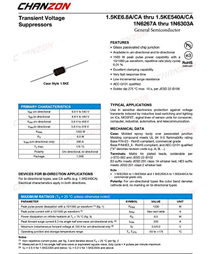 Chanzon TVS Diodes 1.5ke12a 1.5ke12 1500W 12V DO-2010 Enidirectional Channel 1500 Watt 12 Волт