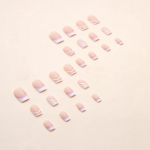 Притиснете на ноктите кратки бели плоштади Сврт на сјајот дизајни француски врв лажни нокти се држат на ноктите со акрилни нокти