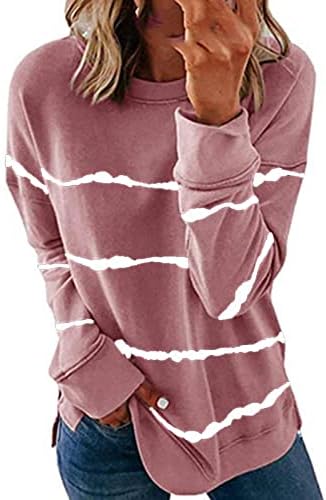 Женски 2022 есенска облека плус големина мода екипаж џемпер со шари на врвови со врвови со долги ракави класични лабави кошули