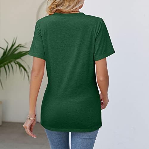QCEMENI летни женски маици со крцкави врвови на вратот против вратот со кратки ракави кошула 2023 Трендовски обичен цврст тенок фит блуза