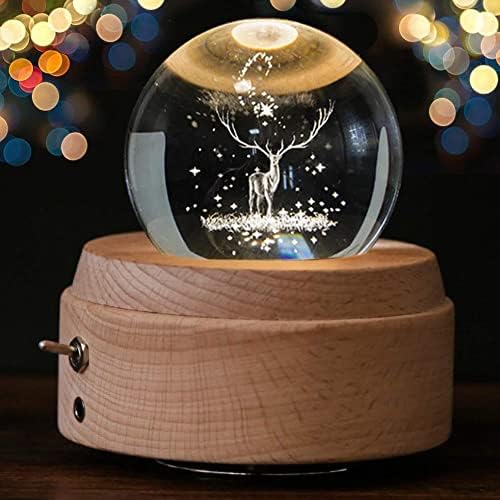 Кристал топка музичка кутија елен блескава ротирачка музичка кутија со проекторна ламба погодна за роденденска забава Денот