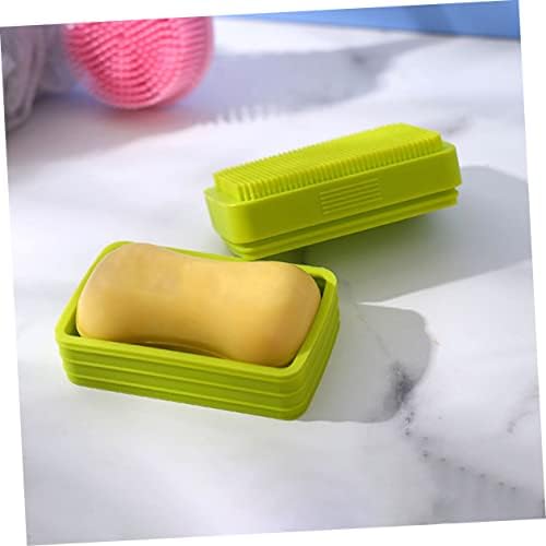 Хемотон кутија сапун сапун со четка лофуб сад со контејнер со капаци за патување силиконски ексфолирачки четка силиконски шампон
