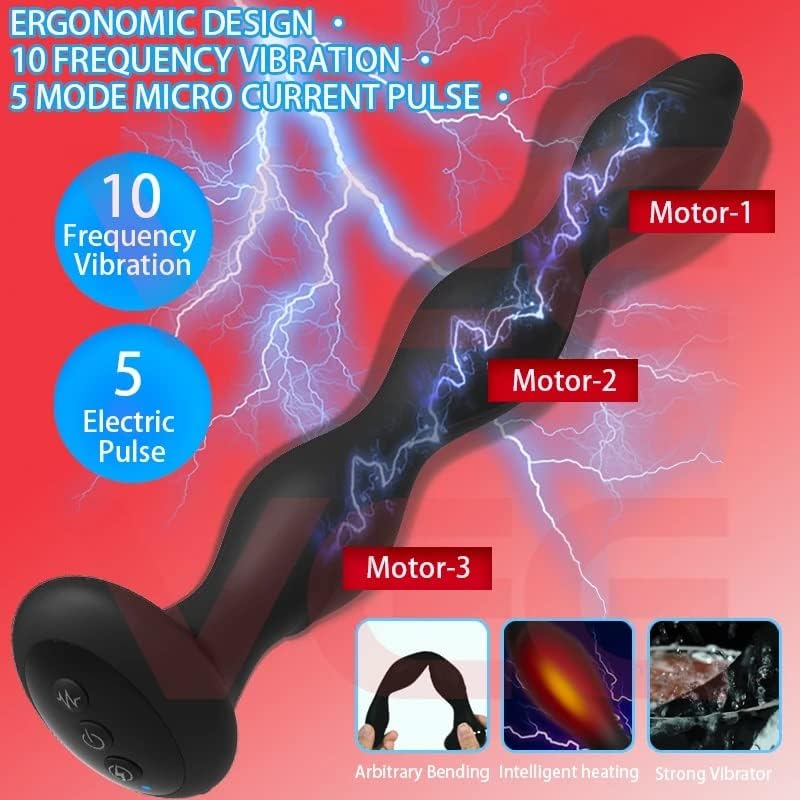 Стимулатор за простата на електричен удар на електричен удар, 10 режими на вибрации и 3 мотори Електрични стимулации за задник, вибрирачки анален
