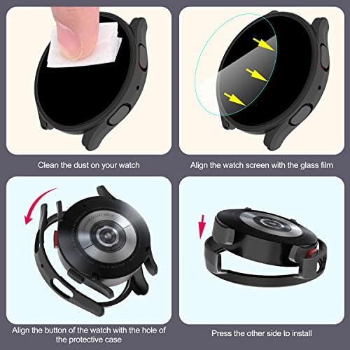 Suoman 2+2 Пакет за Samsung Galaxy Watch 5 Pro 45mm Ecter Protector Case, Temented Glass Protective+All -Round PC Matte Protective Cover Set за Galaxy Watch 5 Pro 45mm додатоци -Black+Silver