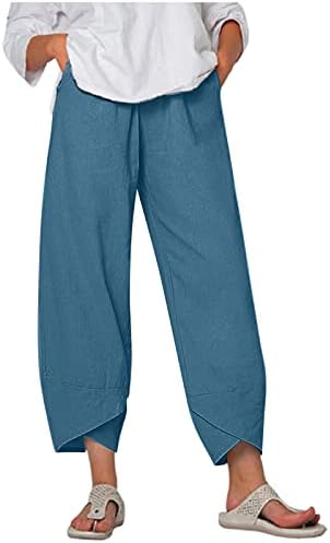 Памук од памук во Вокачи за жени плус големина со висока половината еластична исечена пантолона лето лето широко панталони за нозе