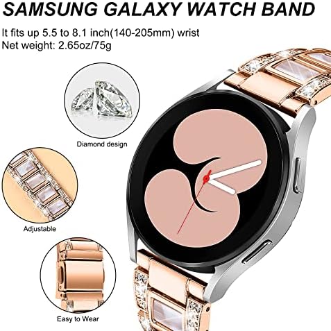 Метал опсег од смола Хајонлиј компатибилен за Samsung Galaxy Watch 5 Band 40mm/44mm/Pro 45mm, Galaxy Watch 4 Band 40mm/44mm, лента за дијаманти на нараквица, пенливи ленти од 20мм