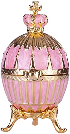 Danila-Souvenirs Faberge Style Style Egg/Trinket Jewel Box со круна на царот 2.6 '' Pink