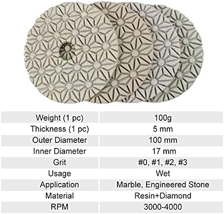 Пескава шкурка сунѓерска четка 100мм 3-чекори комплет за полирање на влажни дијаманти за гранит и мермерни абразивни тркала