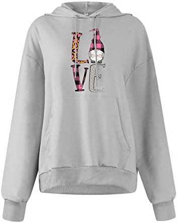 Женски смешни валентини дуксери пуловер џемпер кенгур џебови лап -маички врвови зимски облеки кошули