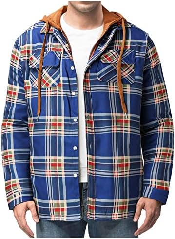 Xxbr Подготвени кошули за јакни за мажи, есен зимски качулка проверен патент со патент дебел кариран лабава обична топла надворешна