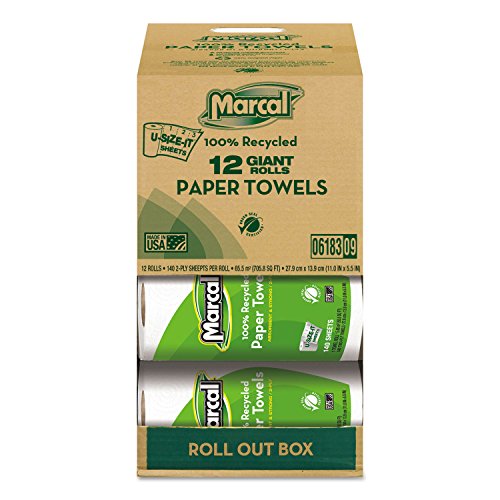Marcal 6183 рециклирани ролни крпи, 2-ply, 5 1/2 x 11, 140 листови, 12 ролни/картон