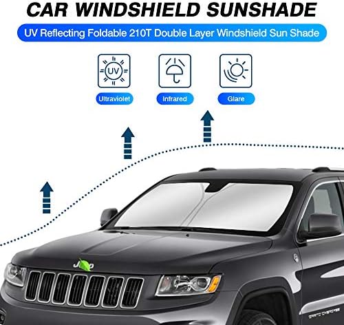 Сончевата сенка на шофершајбната Куст за 2011-2021 година Jeep Grand Cherokee Sunshade преклопени блокови УВ зраци Заштитник на сонцето, чувајте го вашиот автомобил поладен