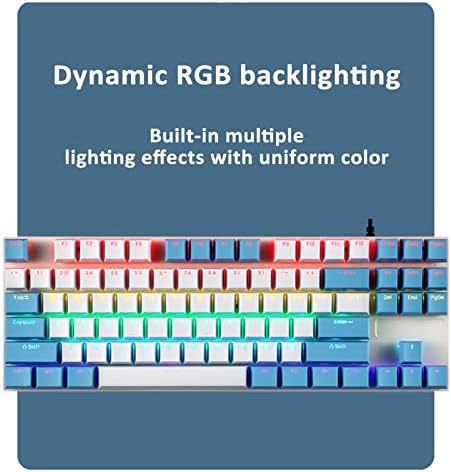 Механичка тастатура за игри, 87Key Wired Anti-Ghosting RGB Back Lighter Plug & Play Ergonomic тастатура за гејмер, сино прекинувач бело/розова