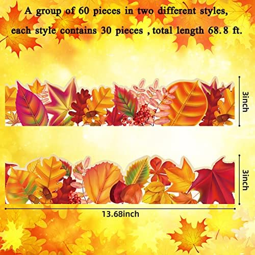 Quera 68,8ft есенски налепници на билтени налепници за гранични налепници 60 парчиња само-лепете Денот на благодарноста на таблата